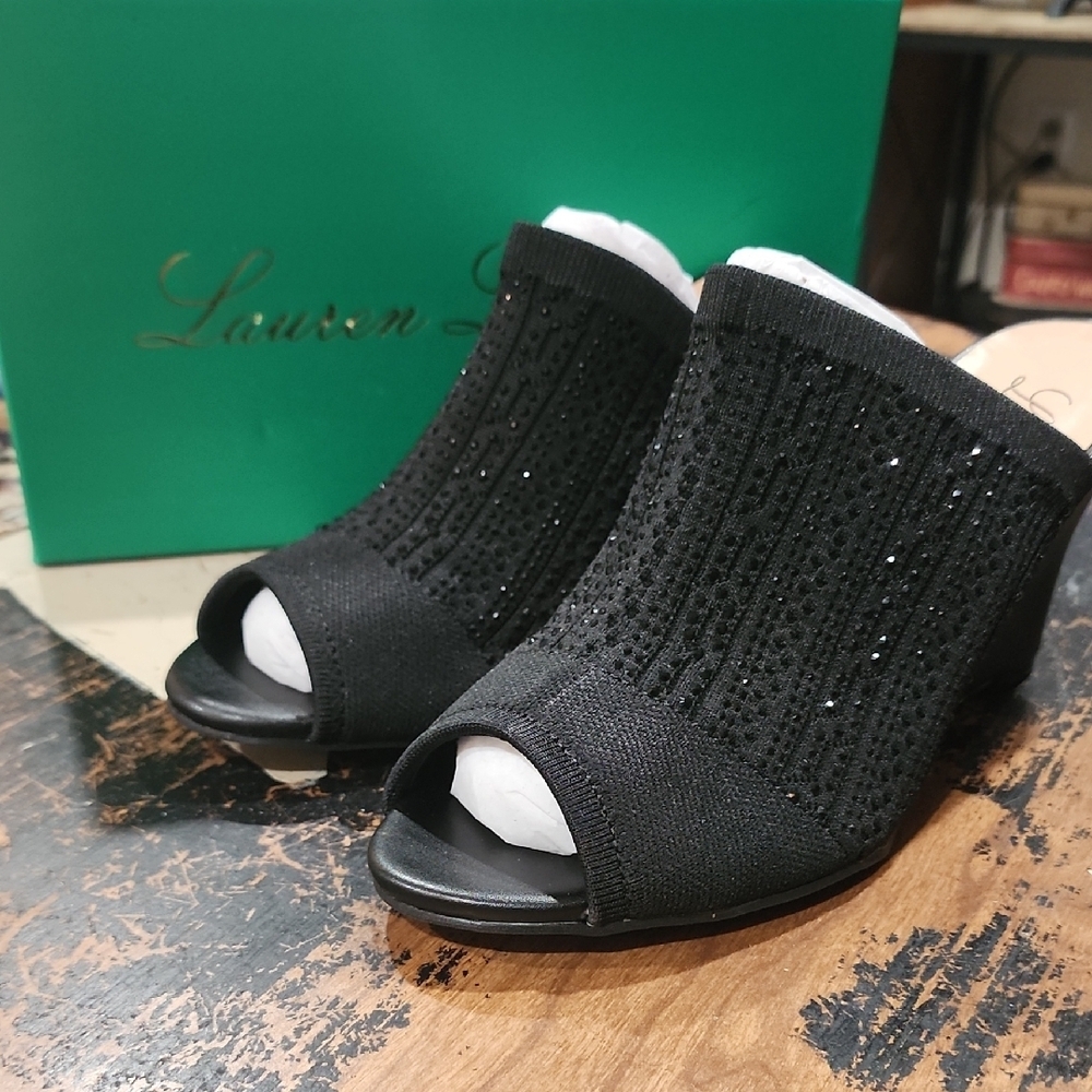 NEW Lauren Lorraine Black Wedge Shoe MARTHA Women’s size 10 Shiny Rhinestones!
